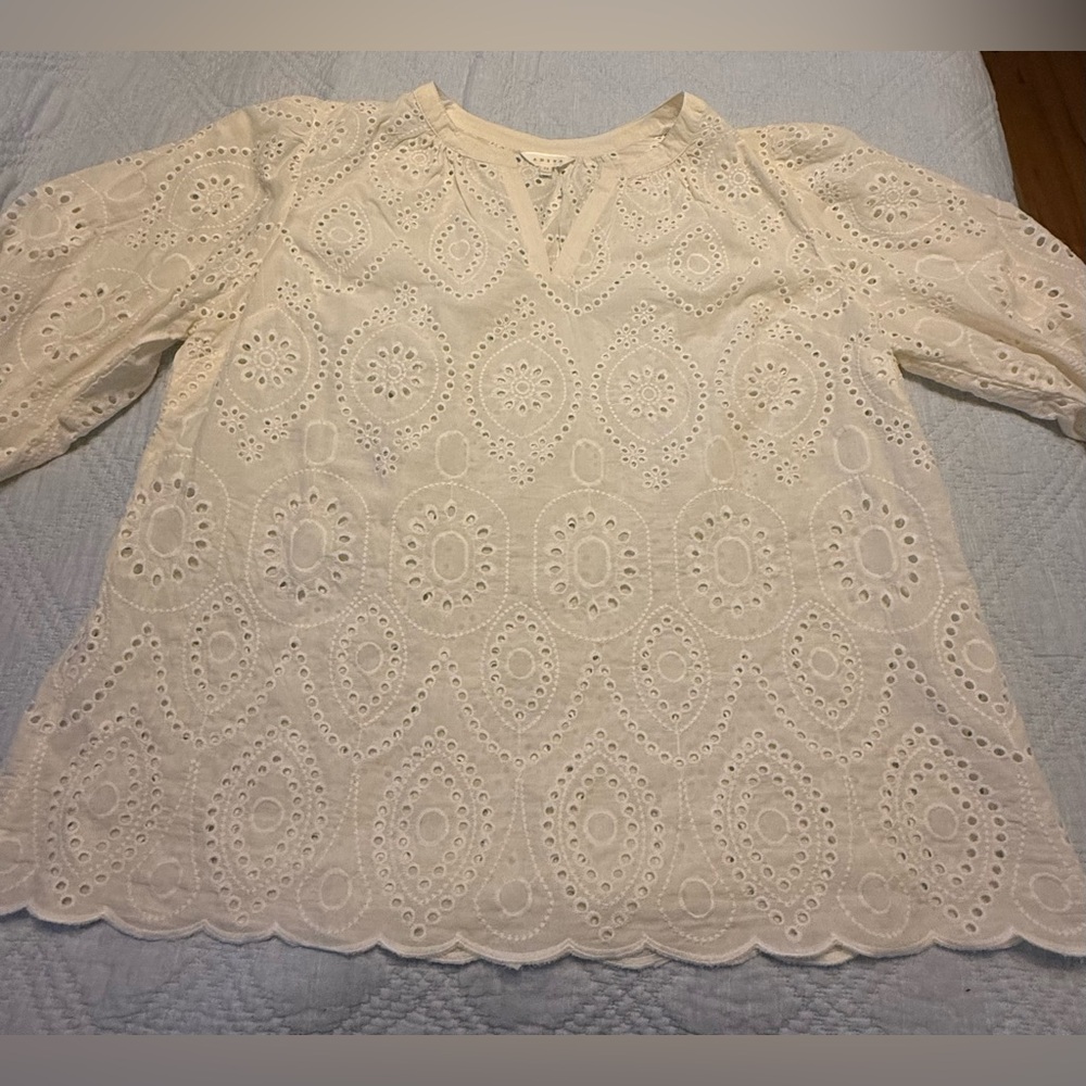 Elegant Cream Eyelet Women's Top